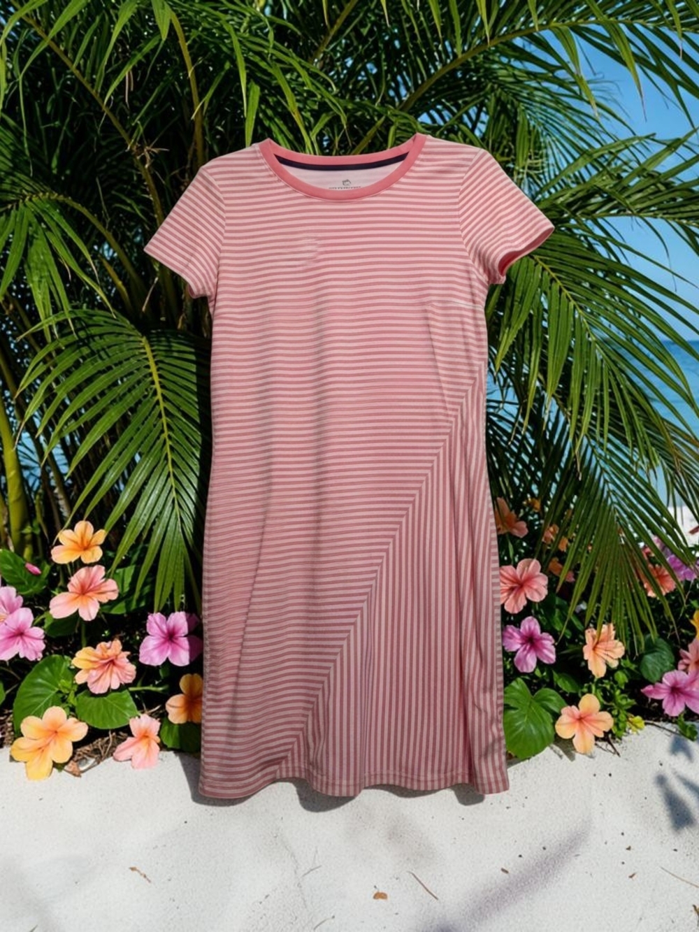 Southern Tide Pink & White Striped Short Sleeve A-Line Mini Dress